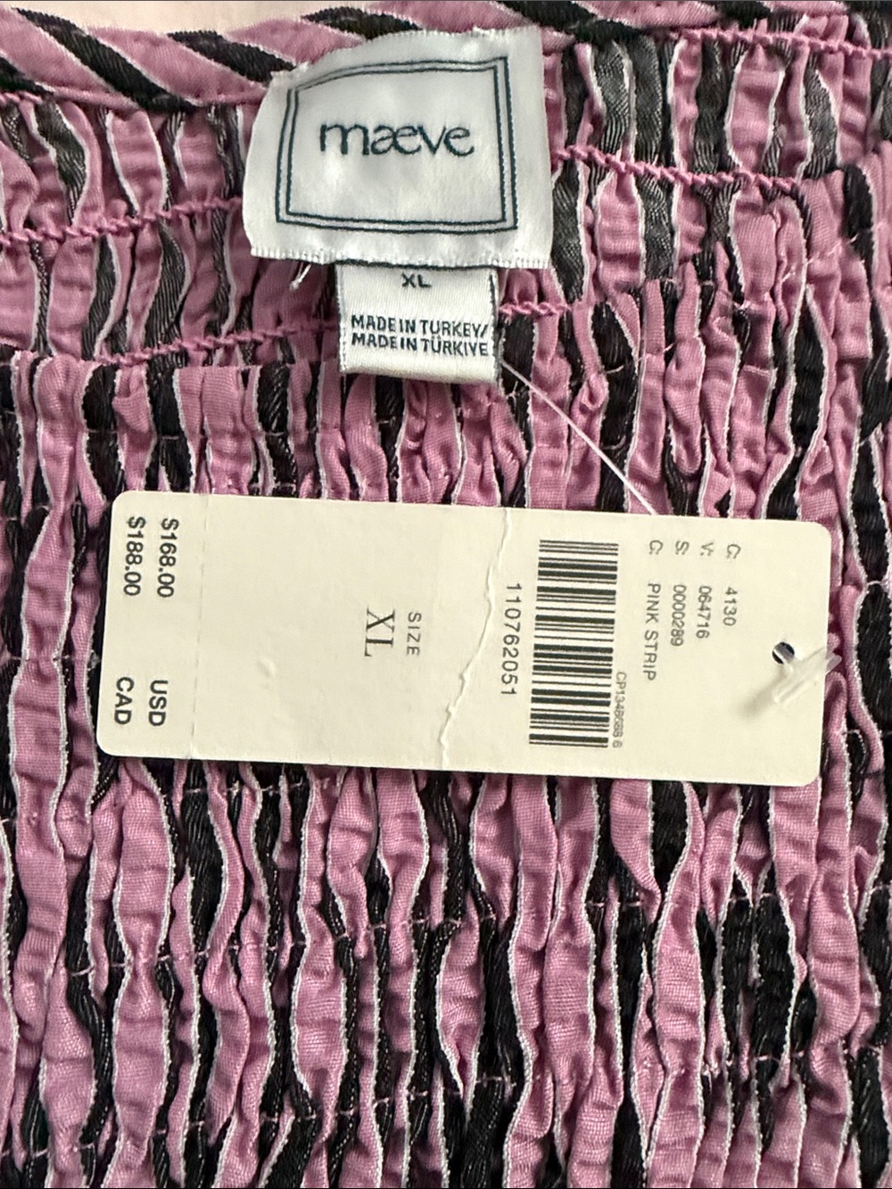 Anthropologie Maeve Margie Smocked Stripe Midi Dress, Pink & Charcoal, XL, NWT - Picture 5 of 7